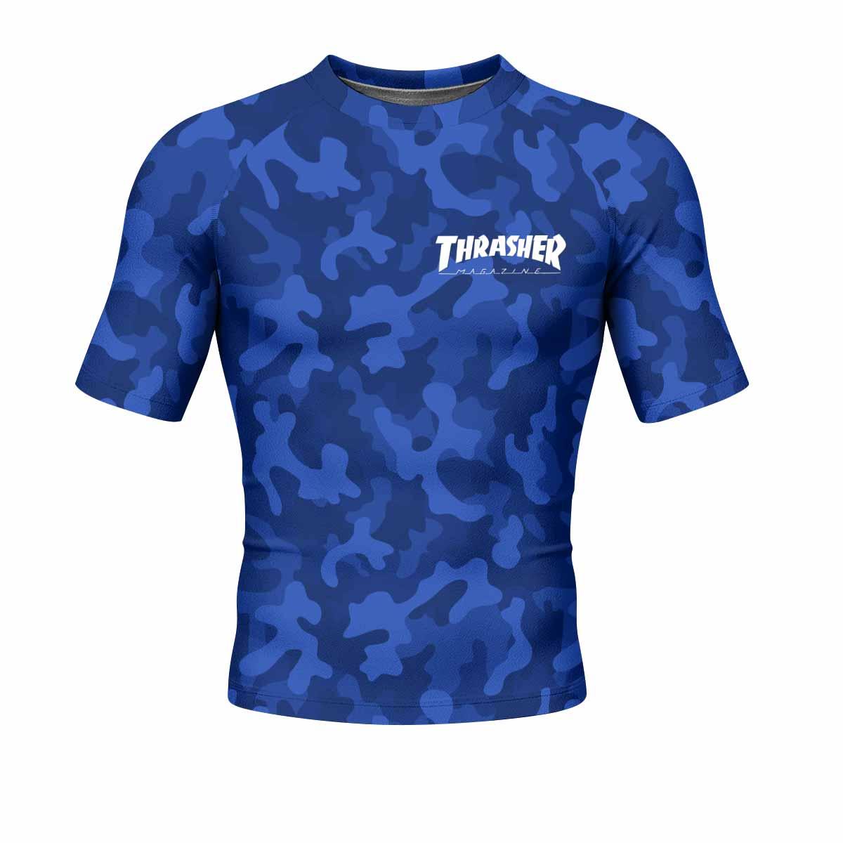 Thrasher Blue Camo Men's Rash Guard Short Sleeve - front view mockup