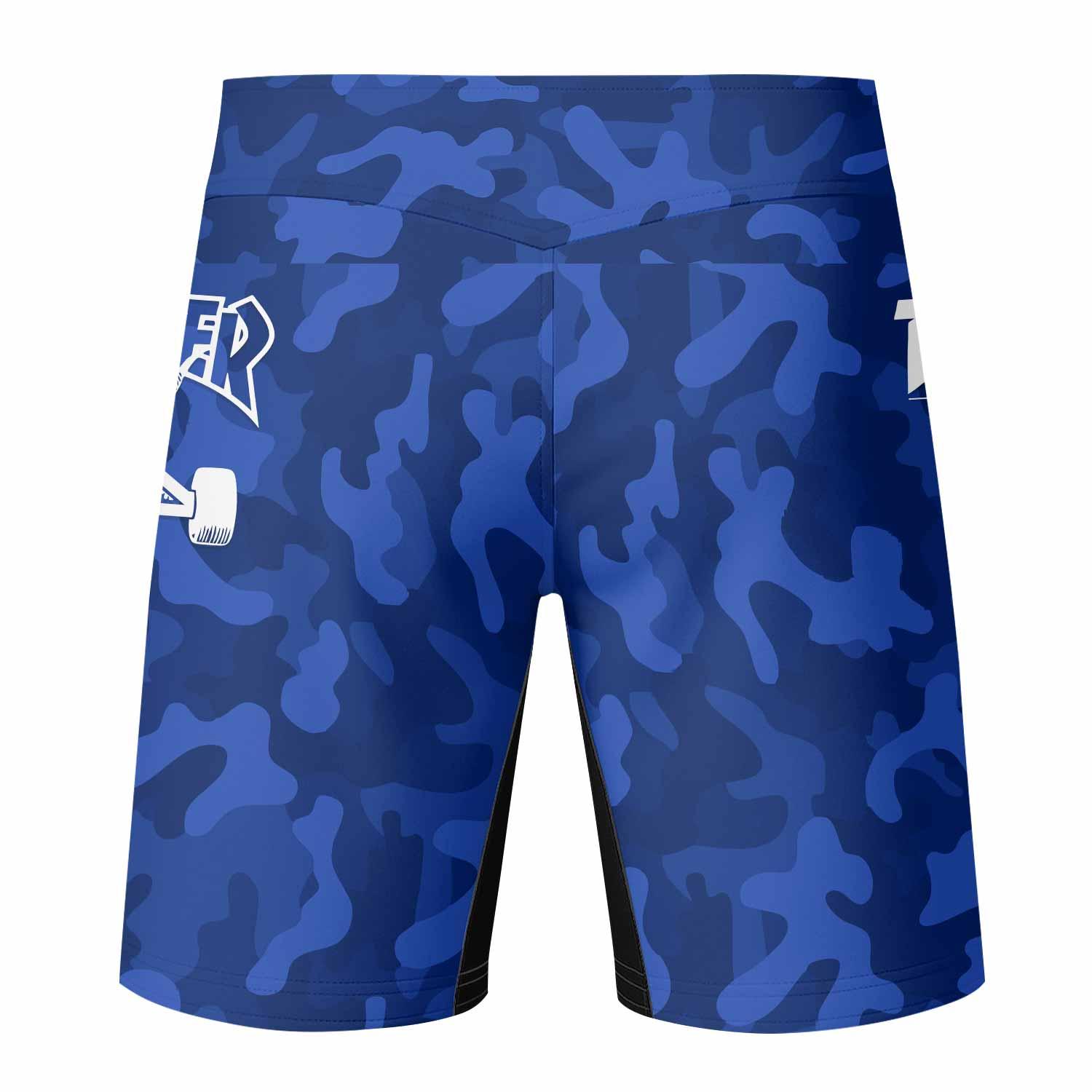 Thrasher Blue Camo Fight Shorts - back view mockup