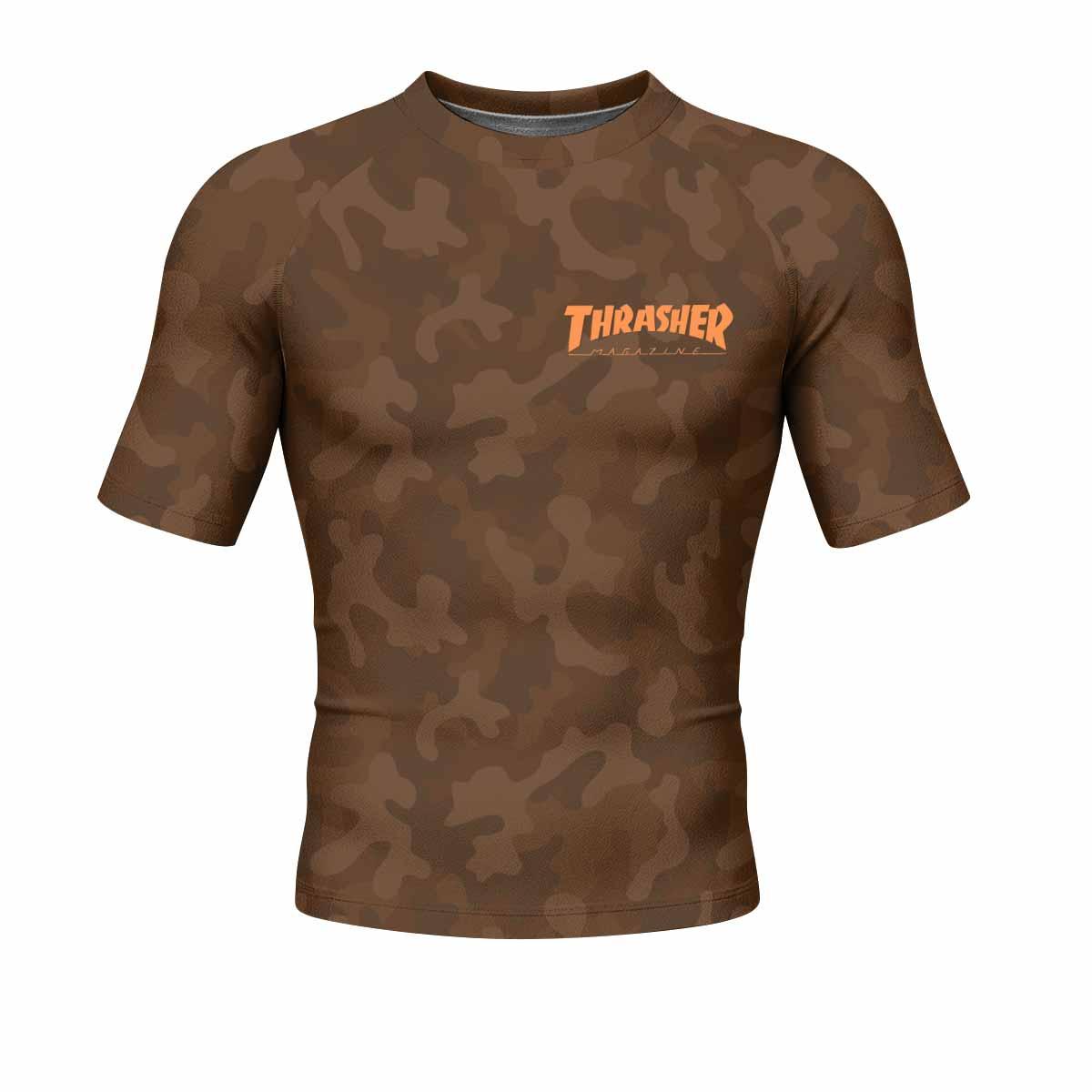 Thrasher Brown Camo Men's Rash Guard Short Sleeve - front view mockup