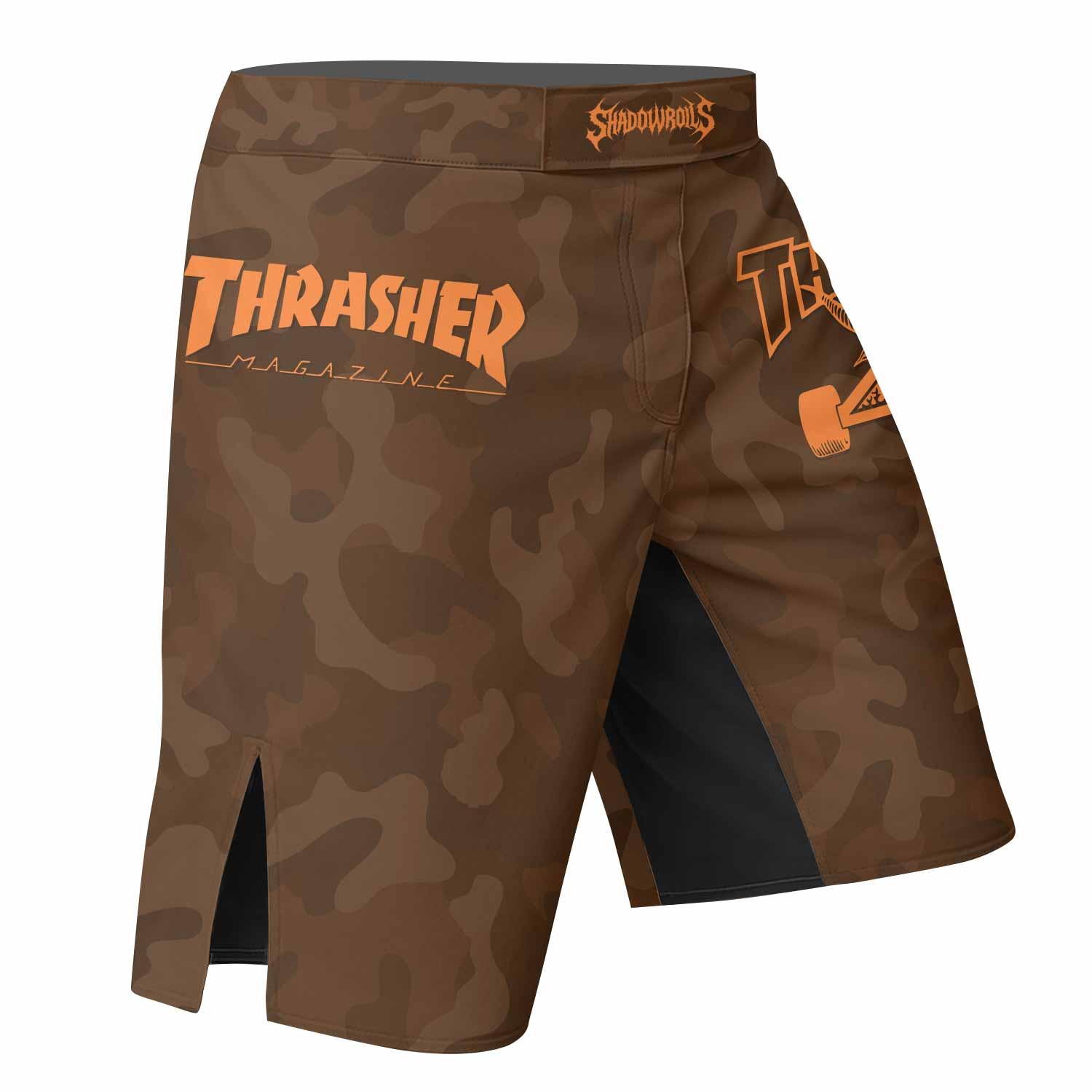 Thrasher Brown Camo Fight Shorts - right side mockup