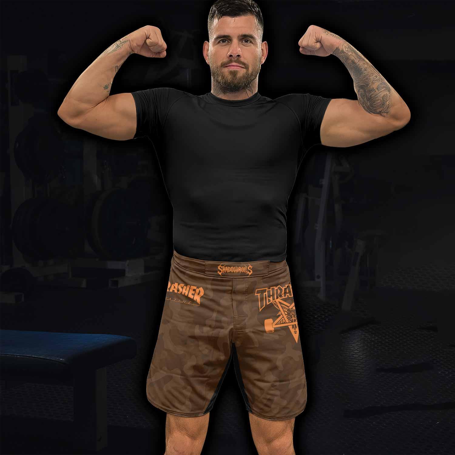 Thrasher Brown Camo Fight Shorts - lifestyle view
