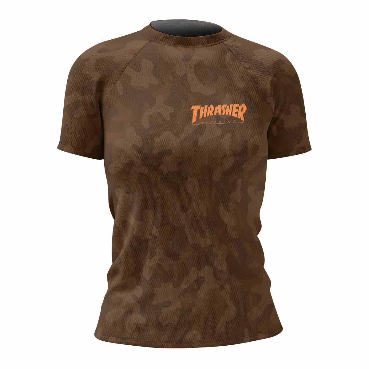 Thrasher Brown Camo Women's Rash Guard Short Sleeve - front view mockup