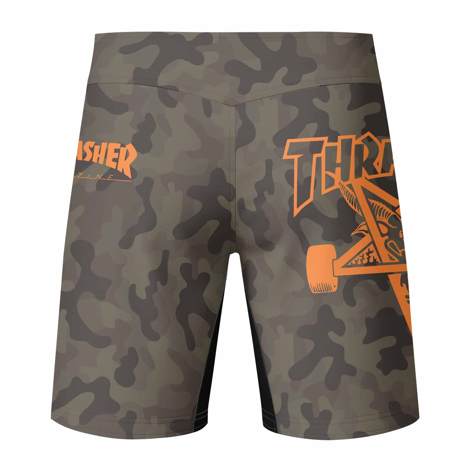 Thrasher Camo Fight Shorts - back view mockup