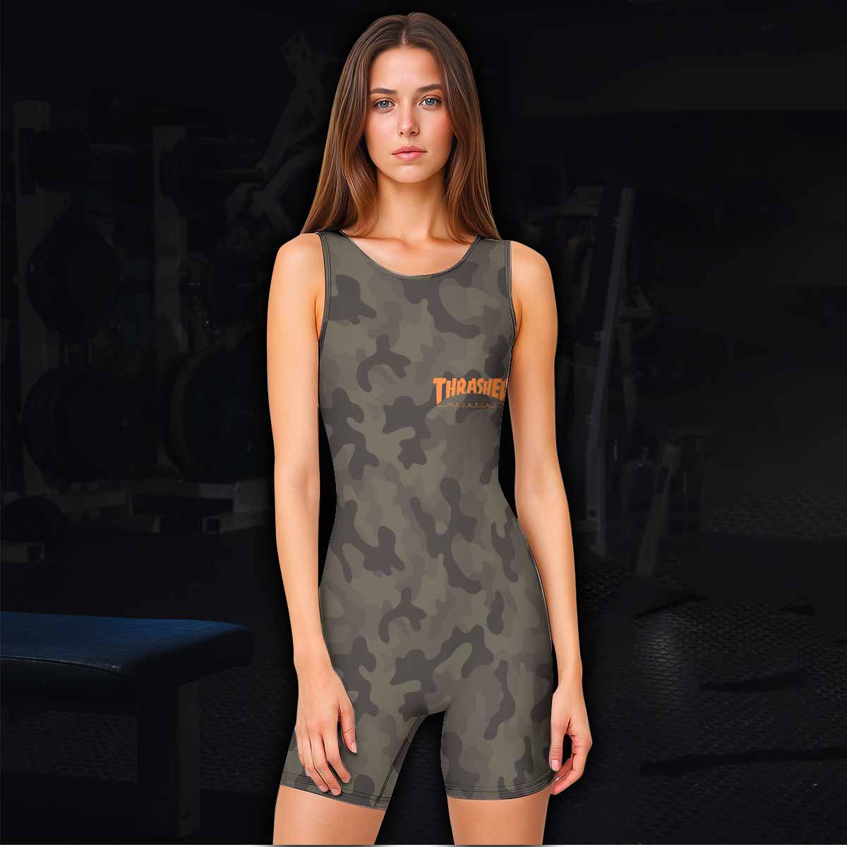 Thrasher Camo Wrestling Singlet - women's lifestyle view