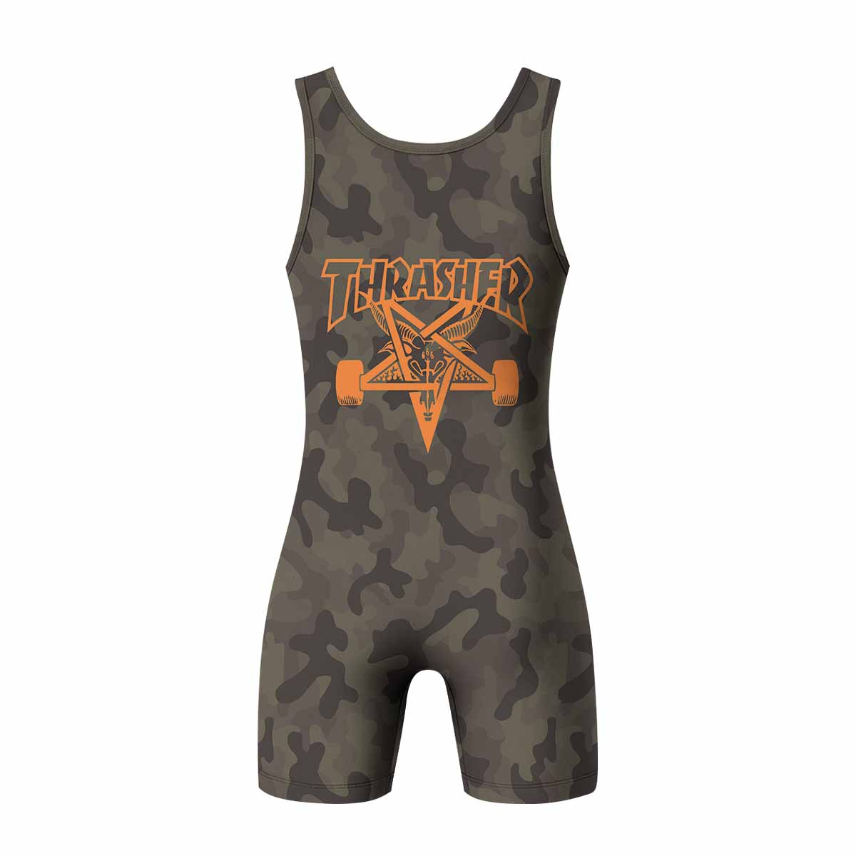 Thrasher Camo Wrestling Singlet - back view mockup