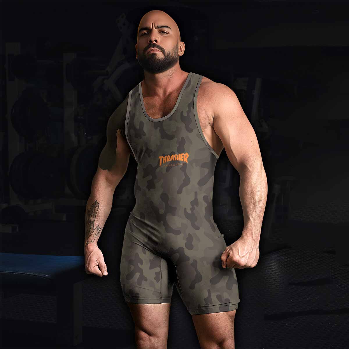 Thrasher Camo Wrestling Singlet - men's lifestyle view