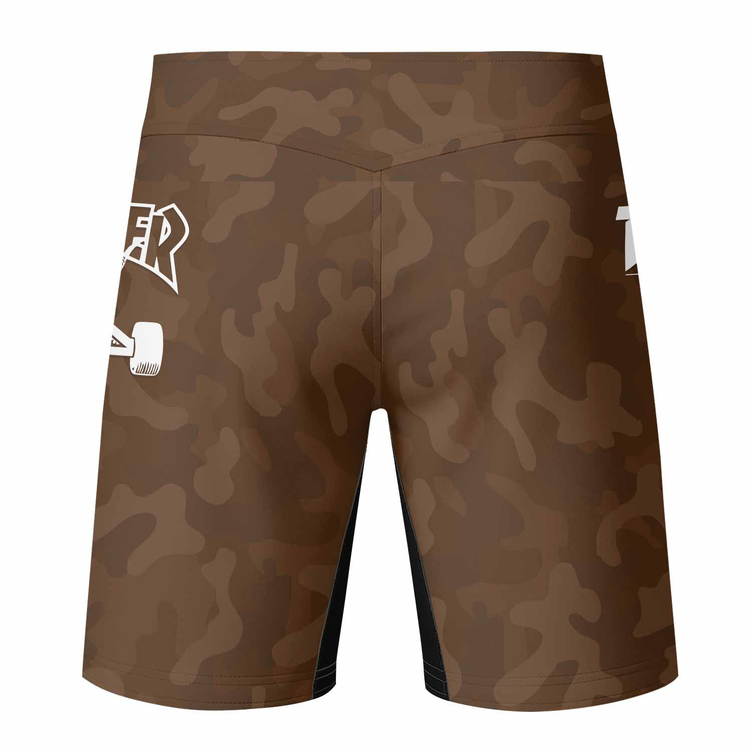 Thrasher Dark Brown Camo Fight Shorts - back view mockup