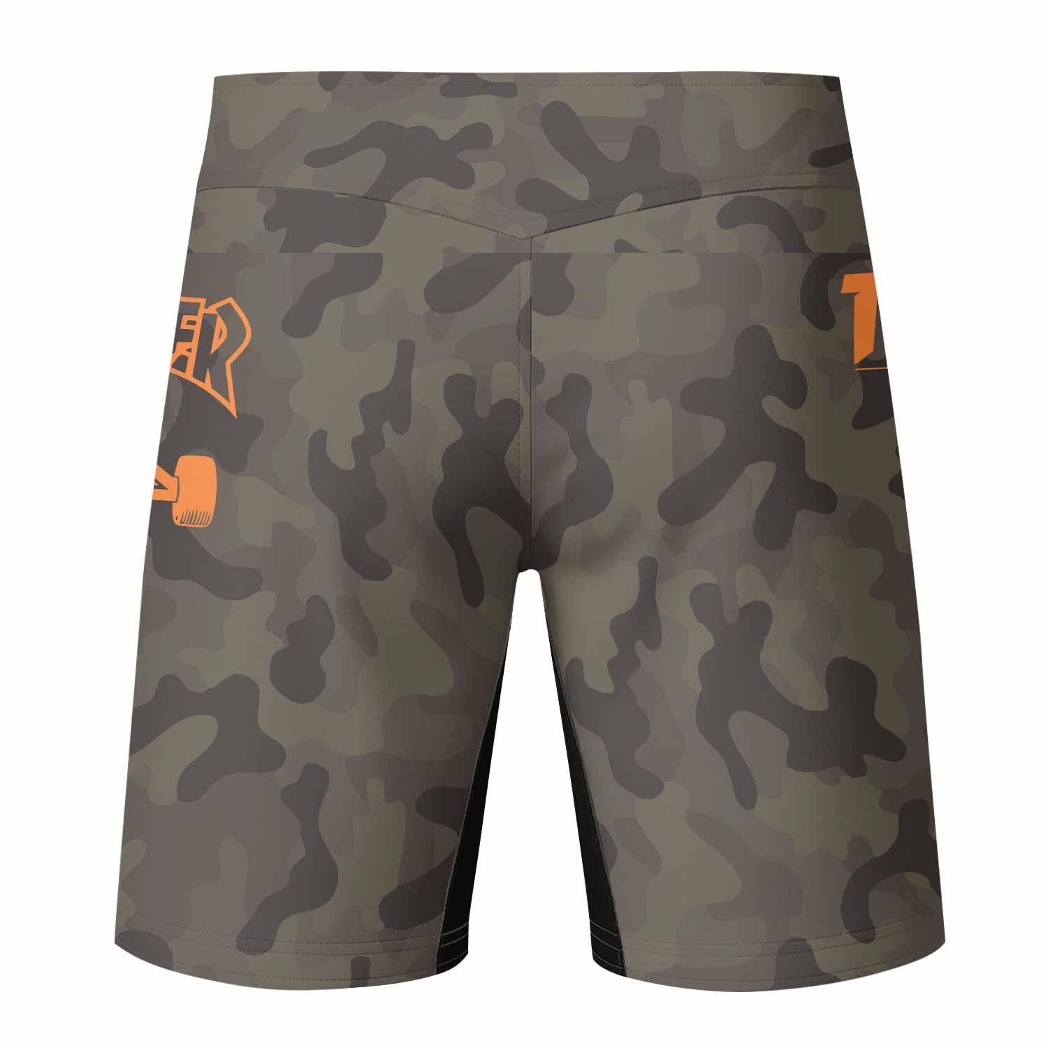 Thrasher Deep Olive Camo Fight Shorts - back view mockup