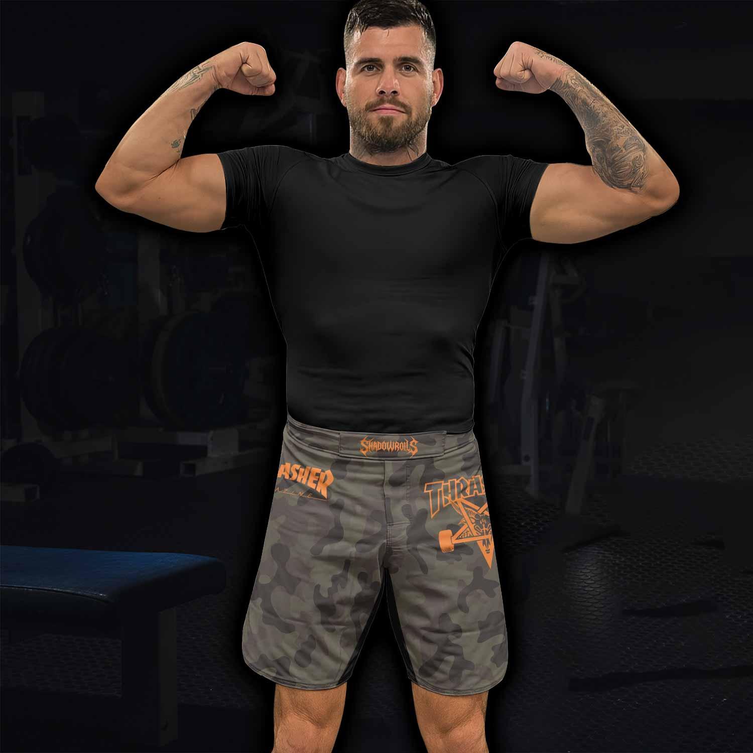 Thrasher Deep Olive Camo Fight Shorts - lifestyle view