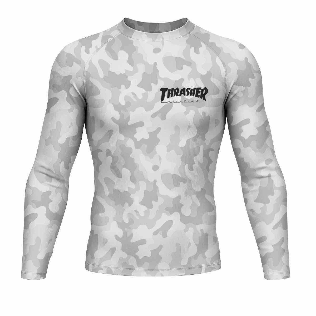 Thrasher Gray Camo Men's Rash Guard Long Sleeve - front view mockup