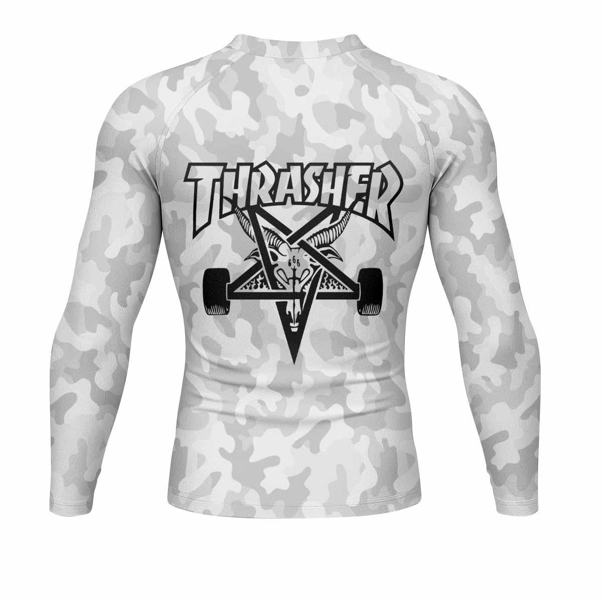 Thrasher Gray Camo Men's Rash Guard Long Sleeve - back view mockup