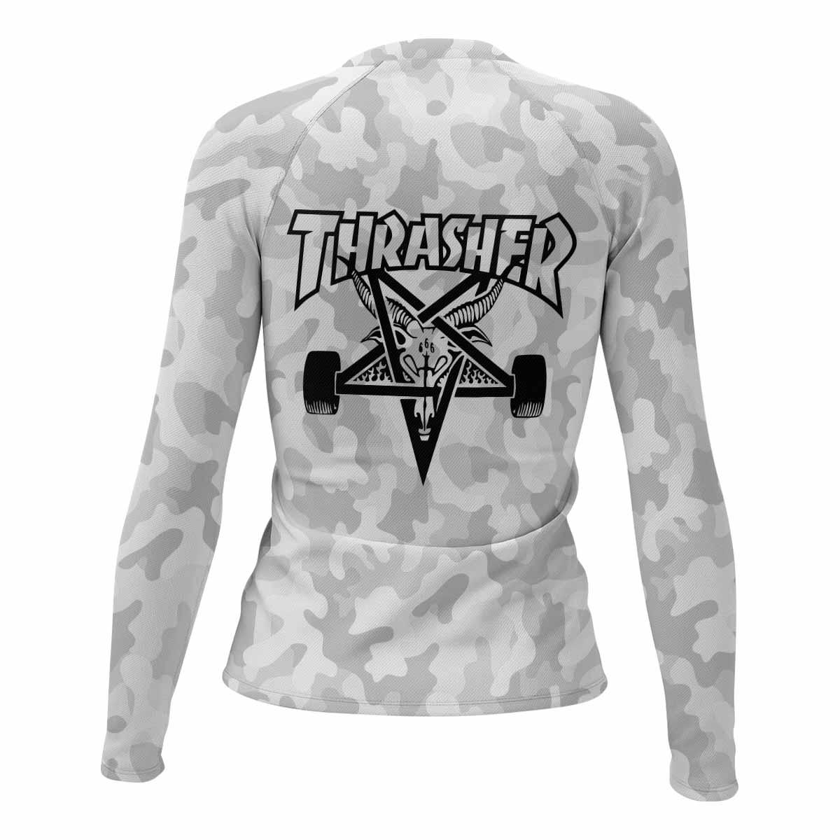 Thrasher Gray Camo Women's Rash Guard Long Sleeve - back view mockup