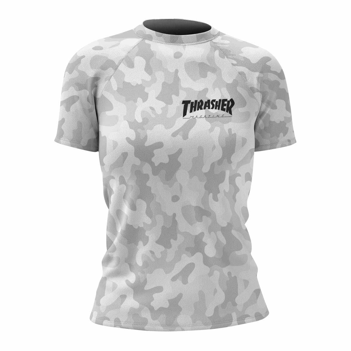 Thrasher Gray Camo Women's Rash Guard Short Sleeve - front view mockup