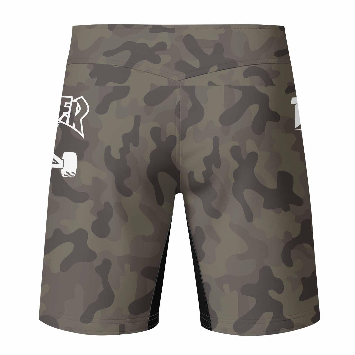 Thrasher Olive Camo Fight Shorts - back view mockup