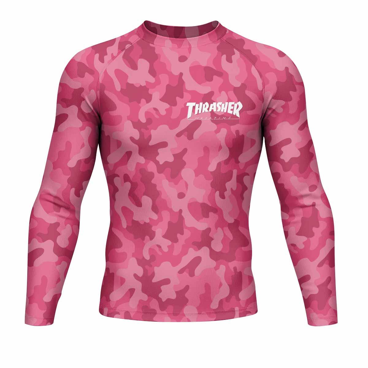 Thrasher Pink Camo Men's Rash Guard Long Sleeve - front view mockup