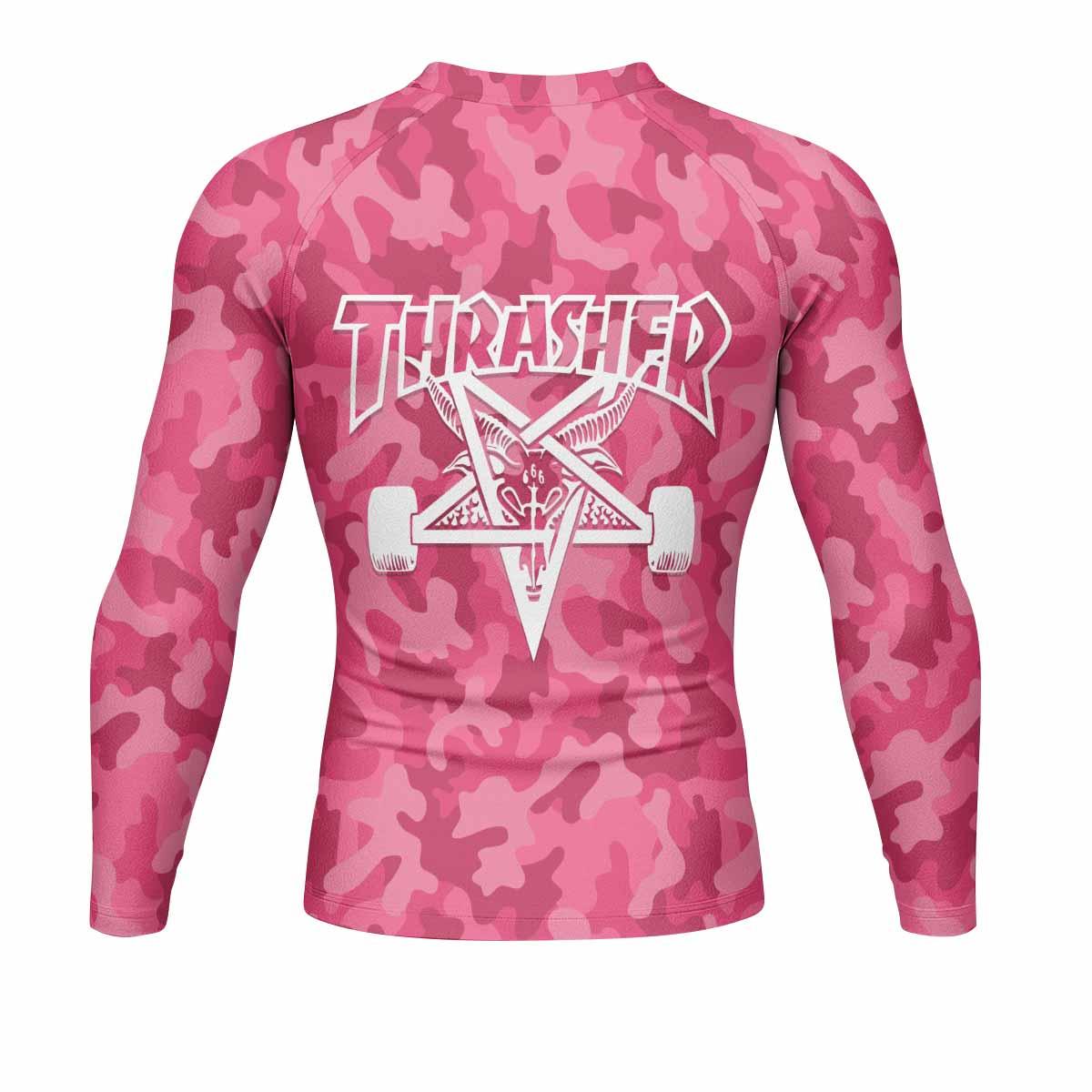 Thrasher Pink Camo Men's Rash Guard Long Sleeve - back view mockup