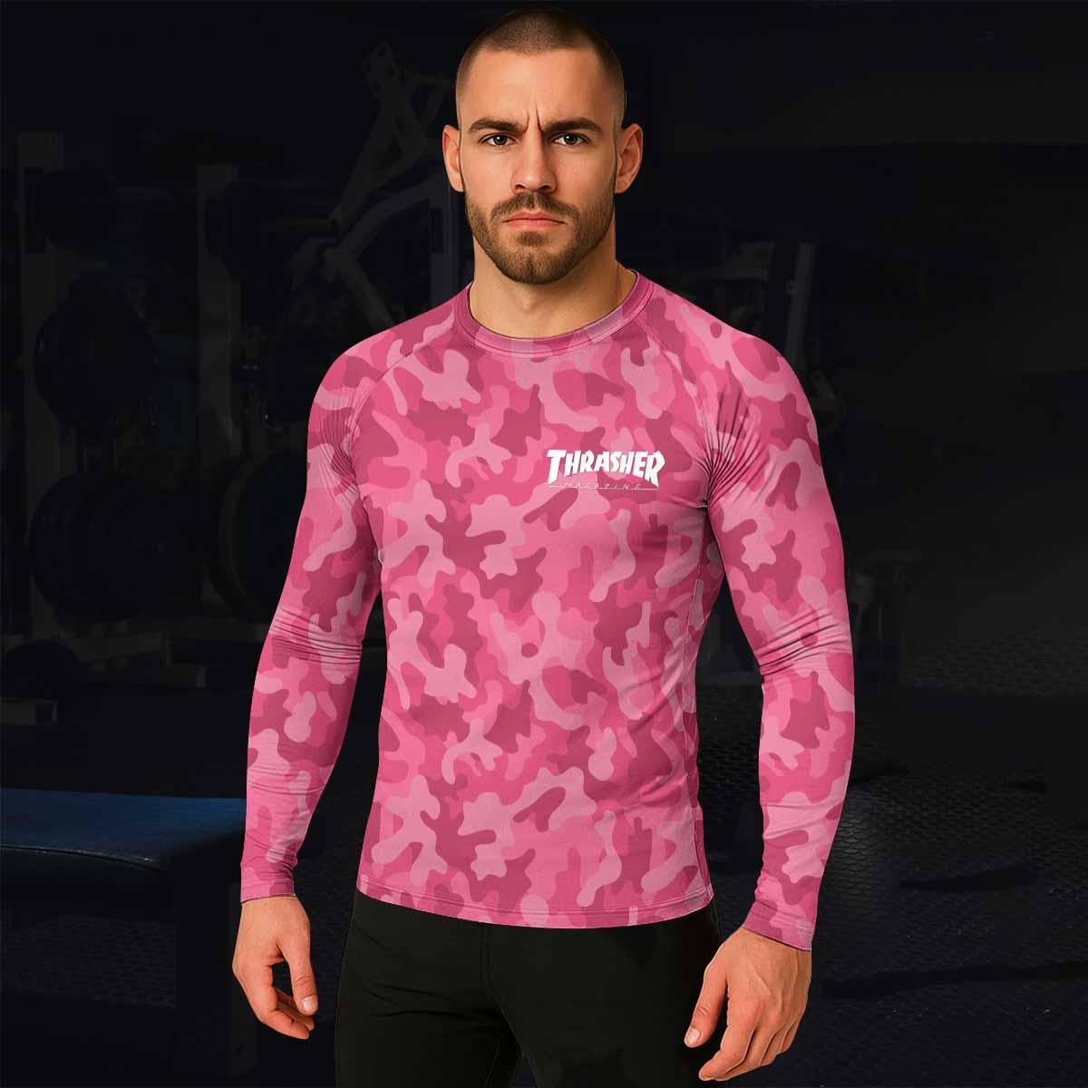 Thrasher Pink Camo Men's Rash Guard Long Sleeve - lifestyle view