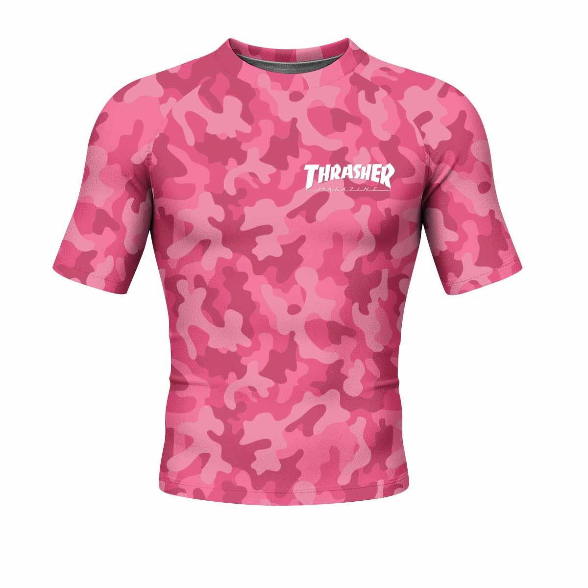 Thrasher Pink Camo Men's Rash Guard Short Sleeve - front view mockup