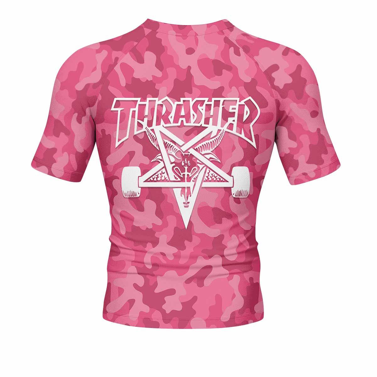 Thrasher Pink Camo Men's Rash Guard Short Sleeve - back view mockup