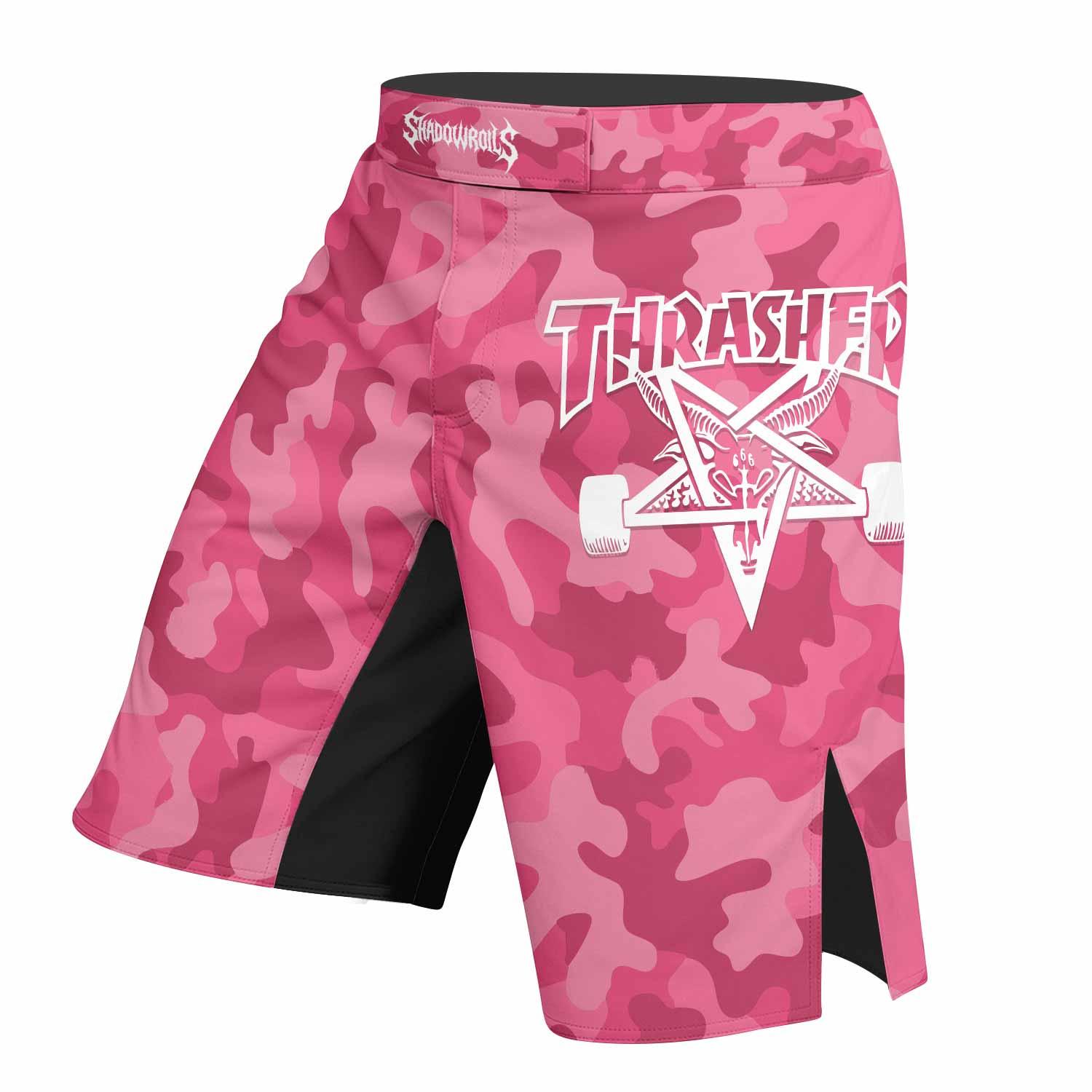 Thrasher Pink Camo Fight Shorts - left side mockup