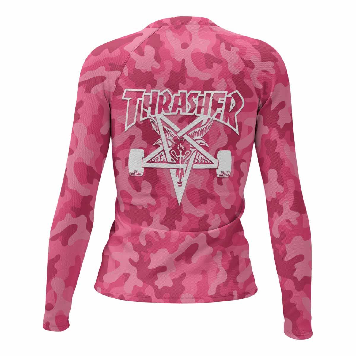 Thrasher Pink Camo Women's Rash Guard Long Sleeve - back view mockup