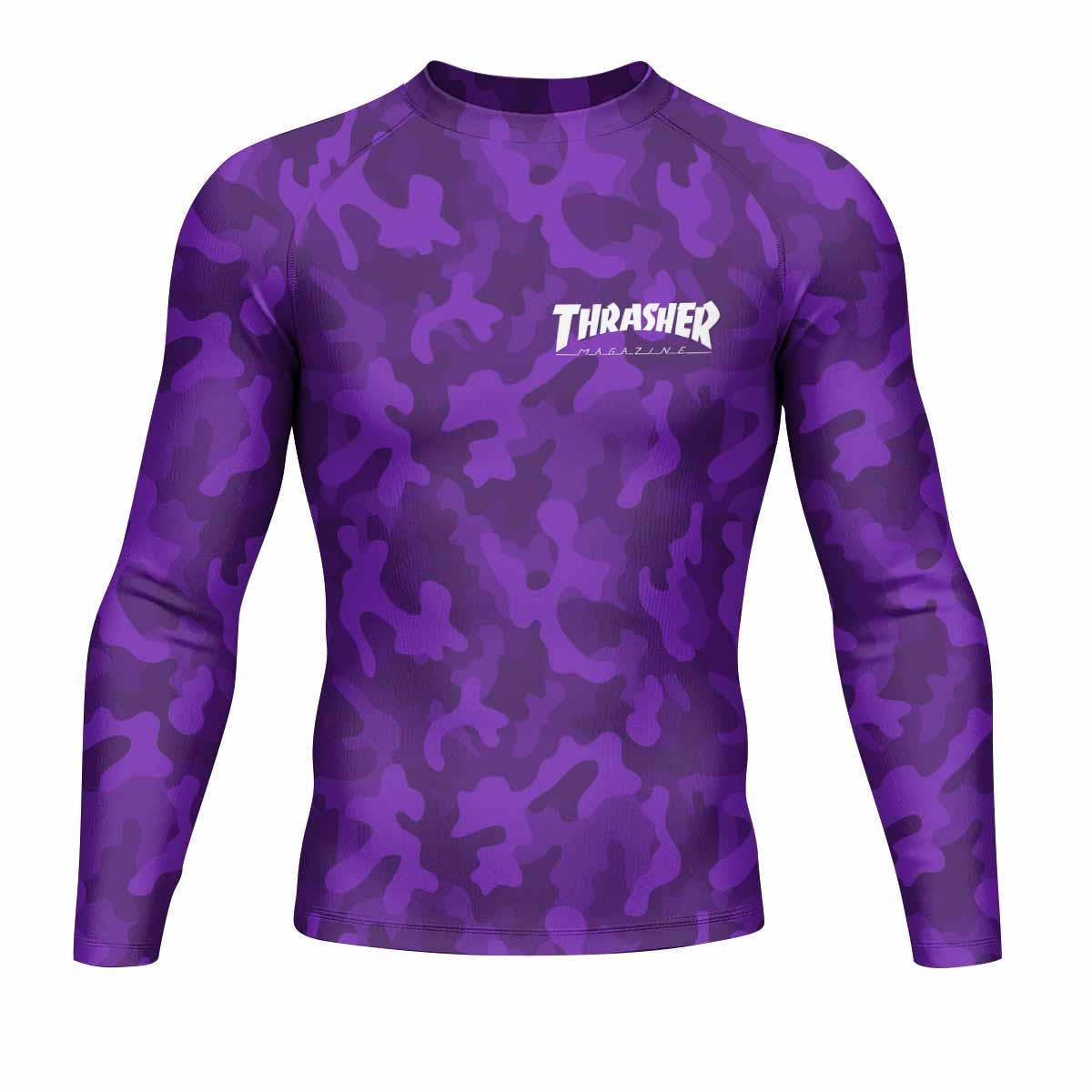 Thrasher Purple Camo Men's Rash Guard Long Sleeve - front view mockup