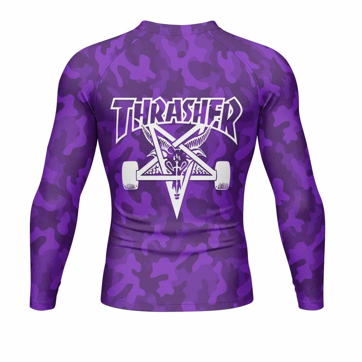 Thrasher Purple Camo Men's Rash Guard Long Sleeve - back view mockup