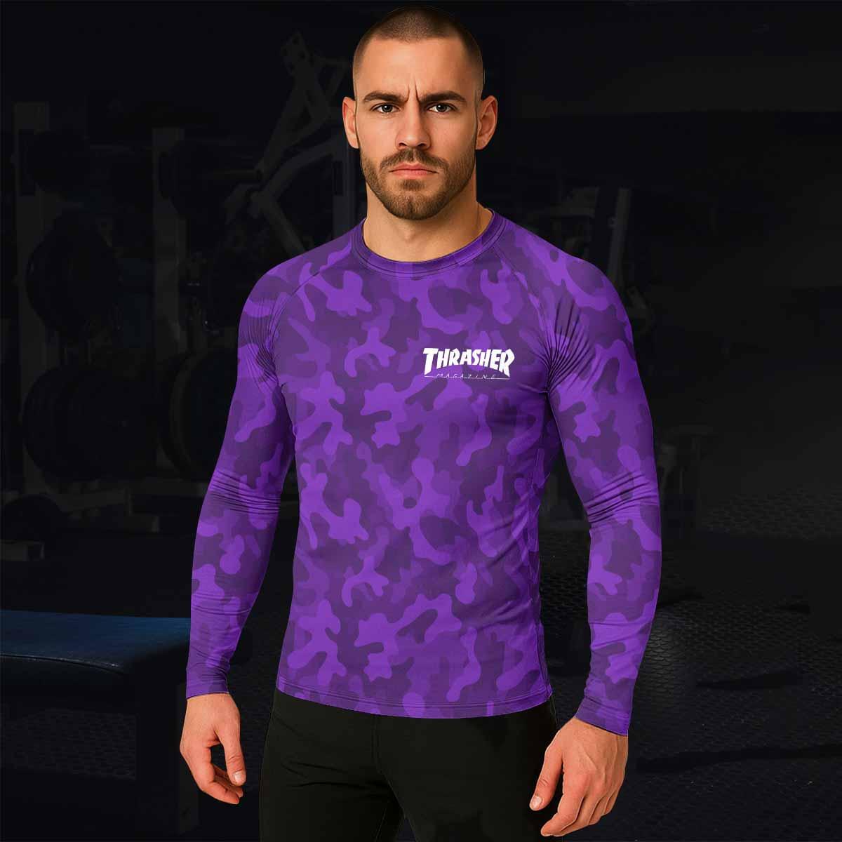 Thrasher Purple Camo Men's Rash Guard Long Sleeve - lifestyle view