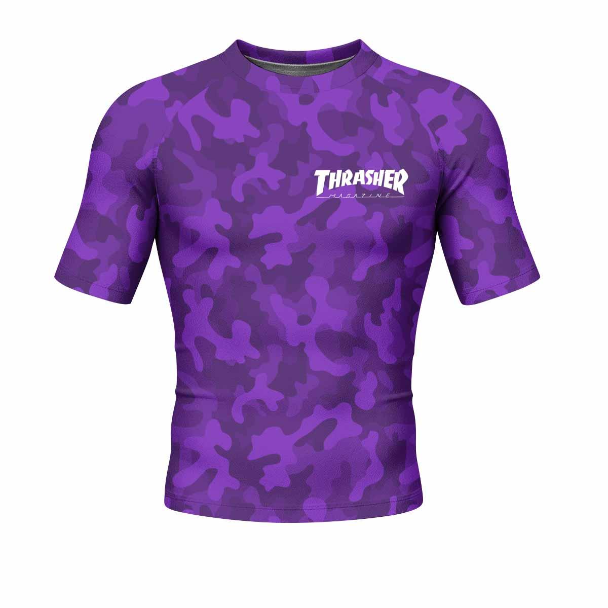 Thrasher Purple Camo Men's Rash Guard Short Sleeve - front view mockup