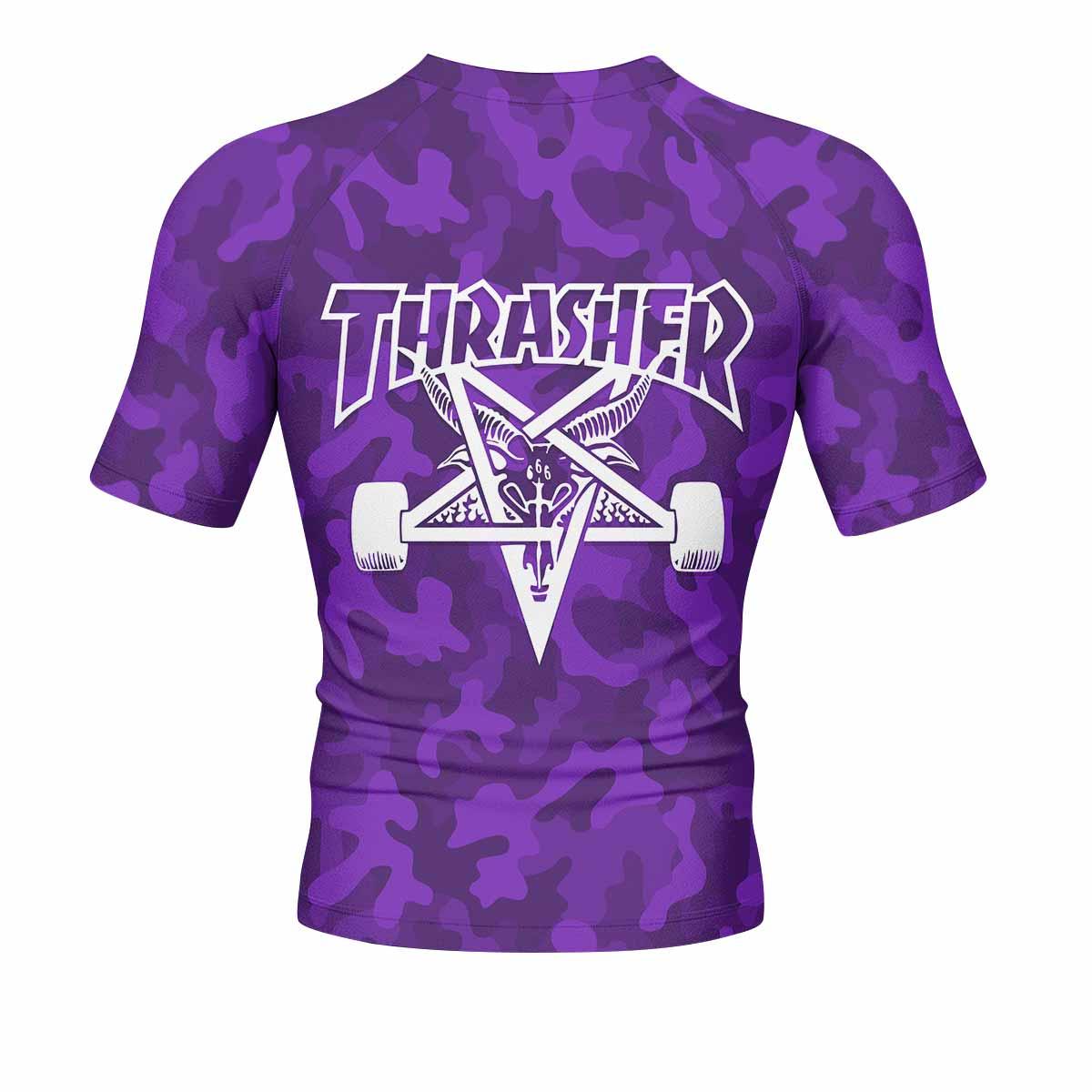 Thrasher Purple Camo Men's Rash Guard Short Sleeve - back view mockup