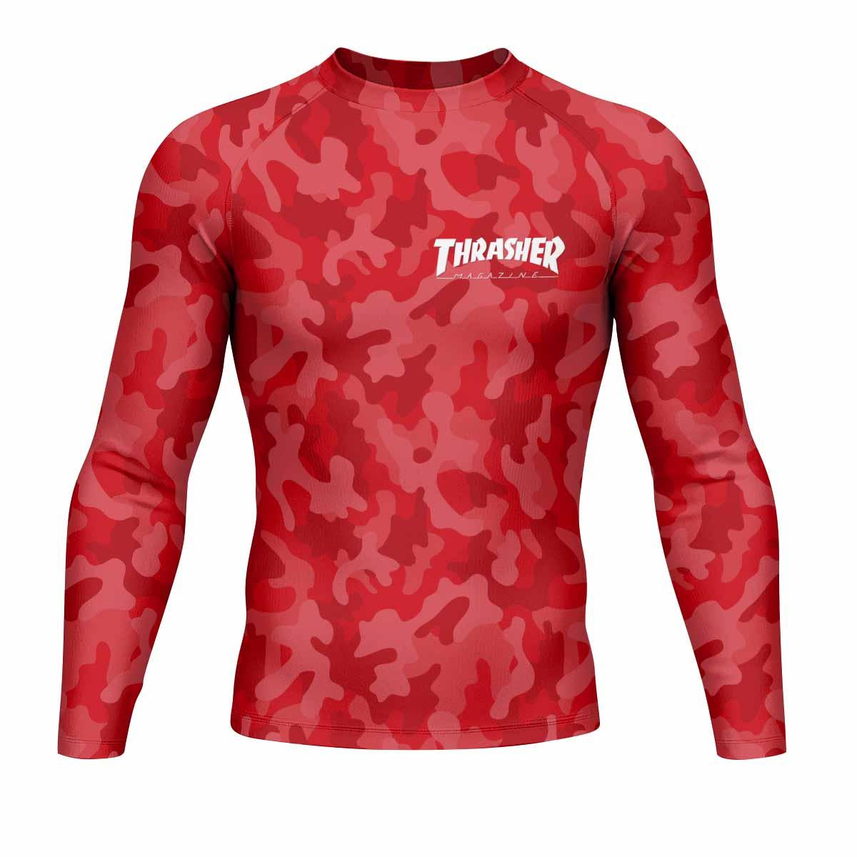 Thrasher Red Camo Men's Rash Guard Long Sleeve - front view mockup