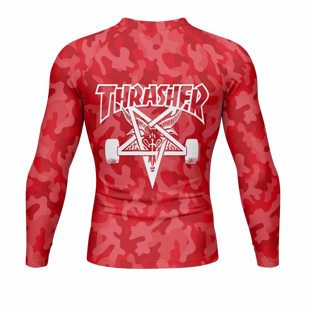 Thrasher Red Camo Men's Rash Guard Long Sleeve - back view mockup