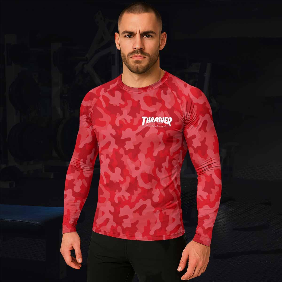 Thrasher Red Camo Men's Rash Guard Long Sleeve - lifestyle view