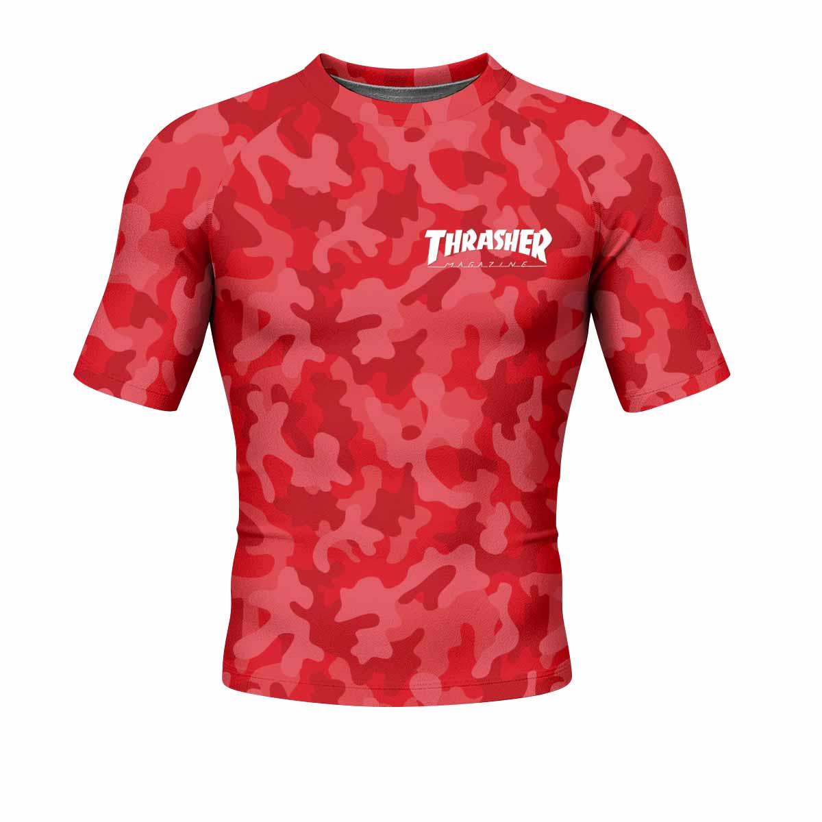 Thrasher Red Camo Men's Rash Guard Short Sleeve - front view mockup