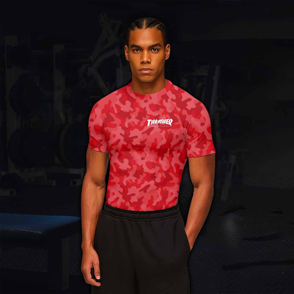 Thrasher Red Camo Men's Rash Guard Short Sleeve - lifestyle view