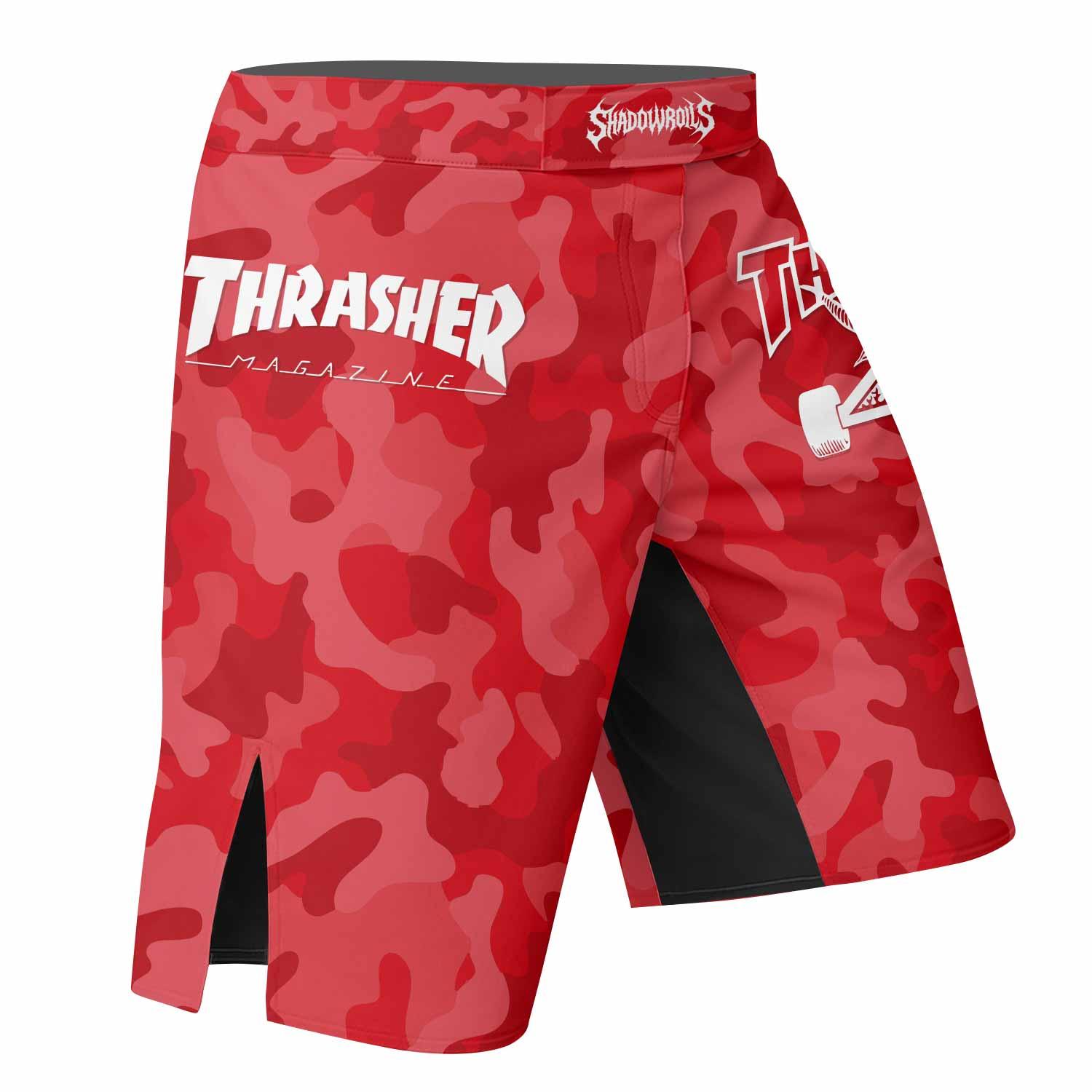 Thrasher Red Camo Fight Shorts - right side mockup