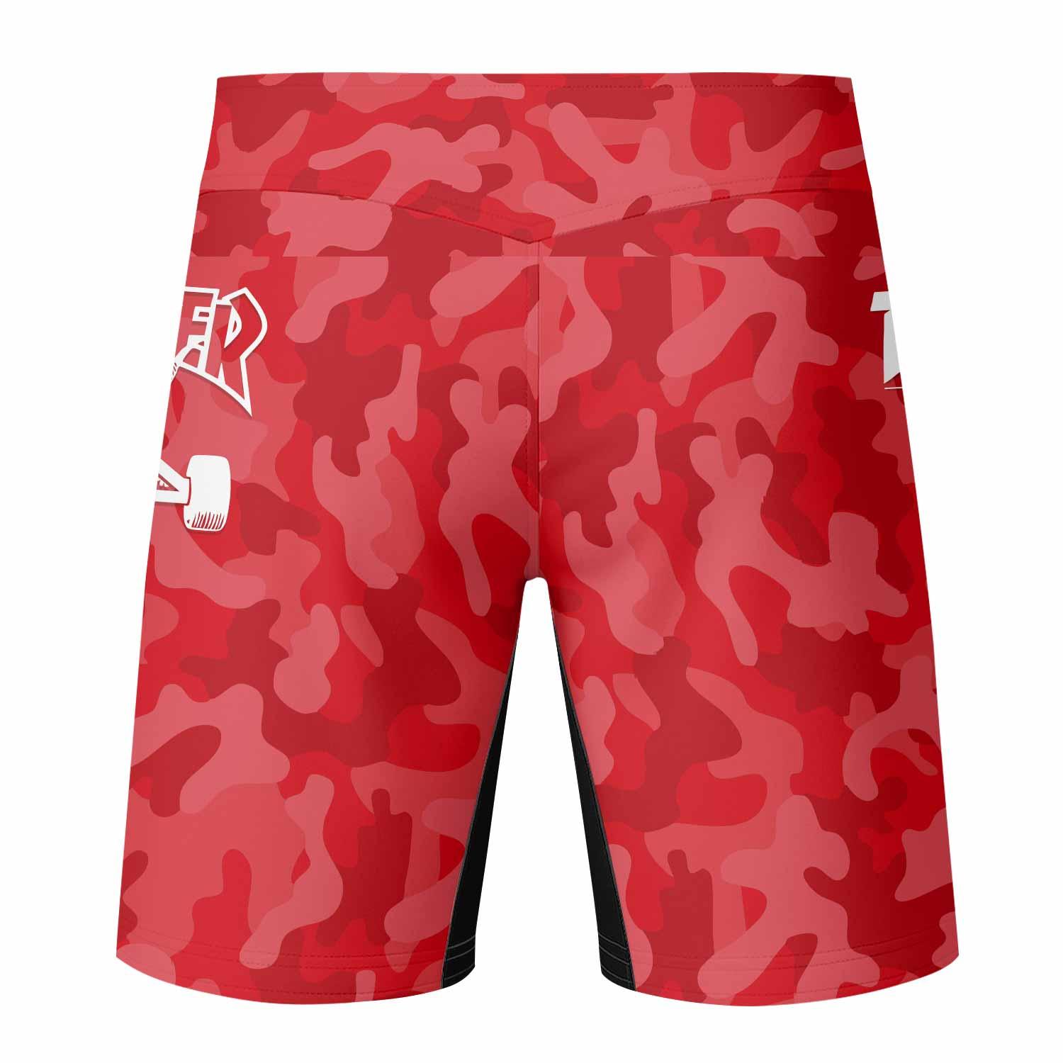 Thrasher Red Camo Fight Shorts - back view mockup