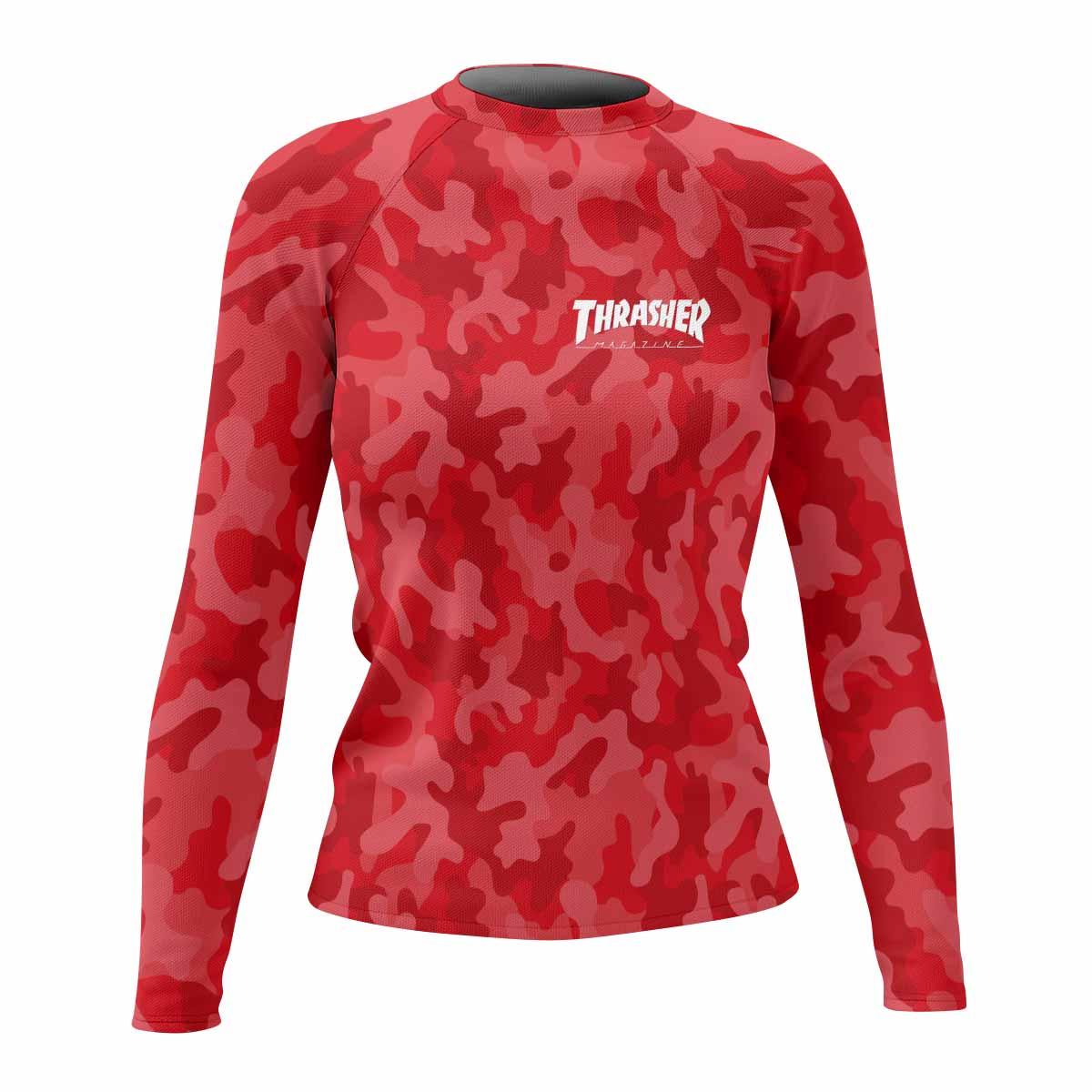Thrasher Red Camo Women's Rash Guard Long Sleeve - front view mockup
