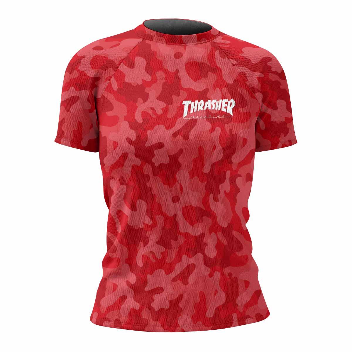 Thrasher Red Camo Women's Rash Guard Short Sleeve - front view mockup