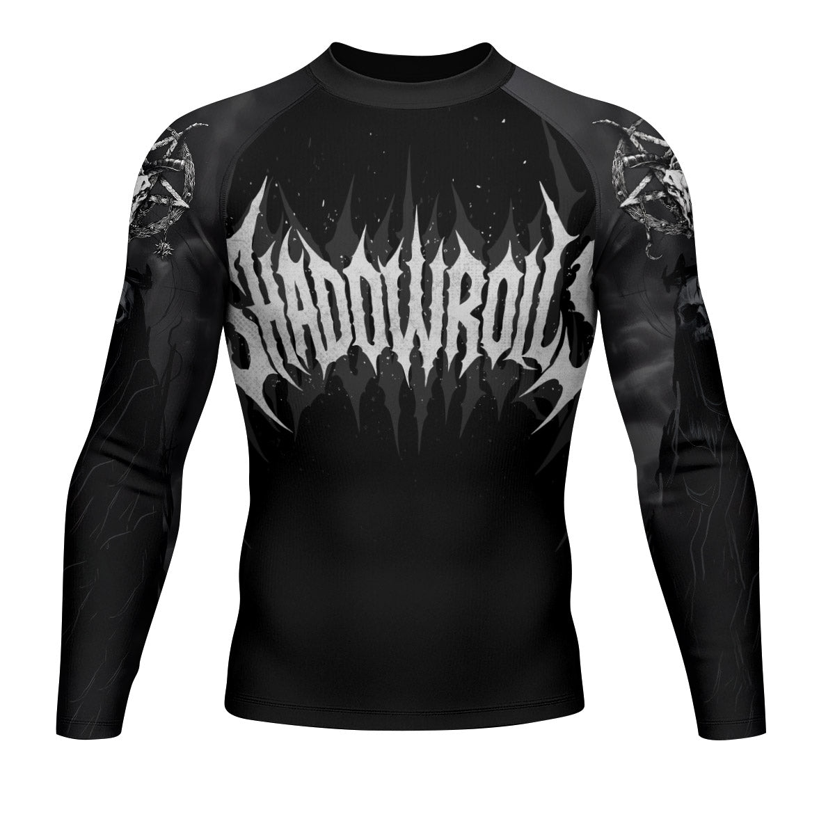 Throne of the Abyss Men’s Long Sleeve Rash Guard - front view mockup