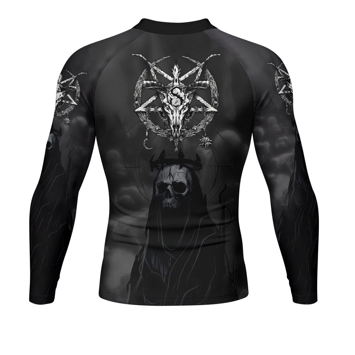 Throne of the Abyss Men’s Long Sleeve Rash Guard - back view mockup