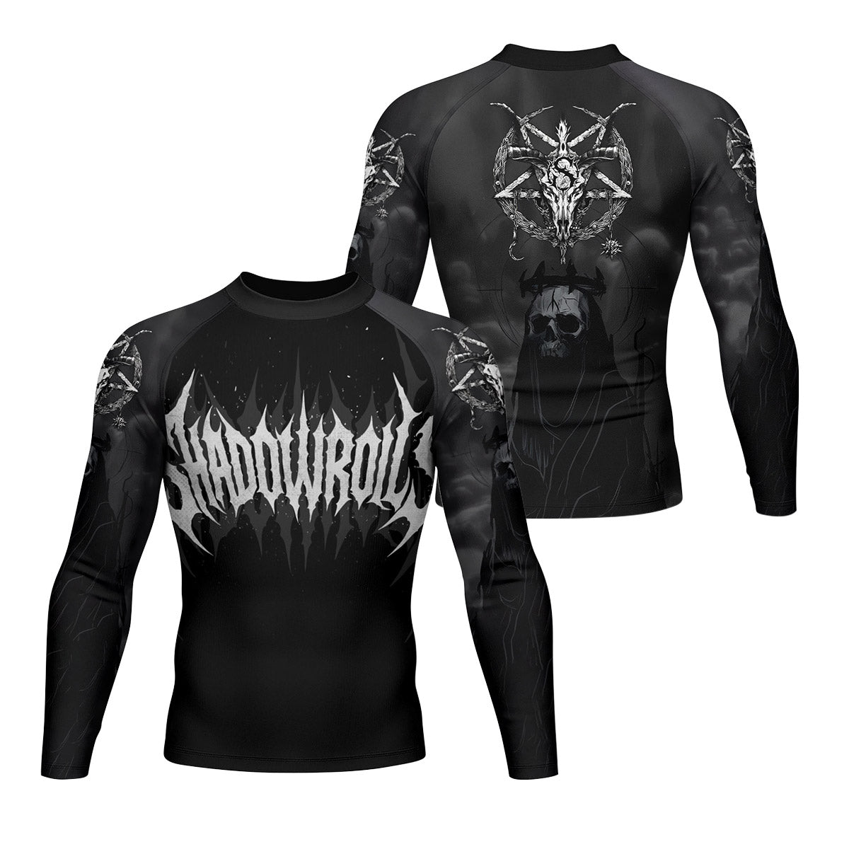 Throne of the Abyss Men’s Long Sleeve Rash Guard - front and back view
