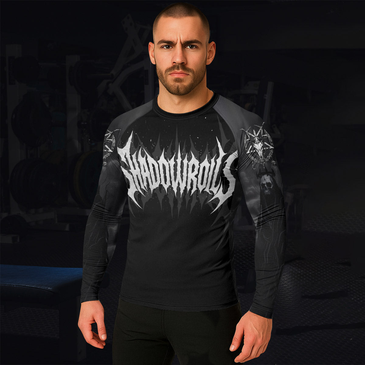Throne of the Abyss Men’s Long Sleeve Rash Guard - lifestyle view