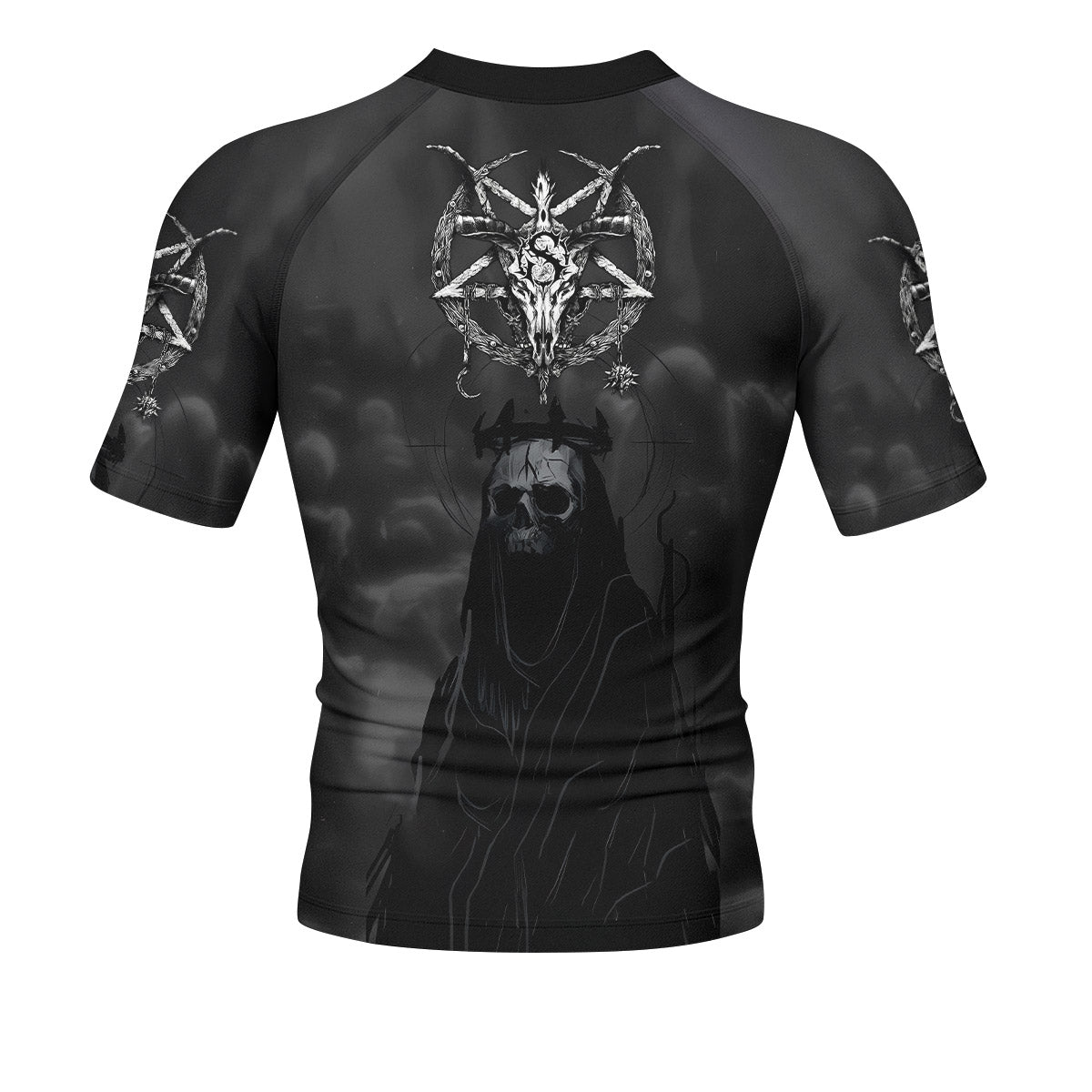 Throne of the Abyss Men’s Short Sleeve Rash Guard - back view mockup