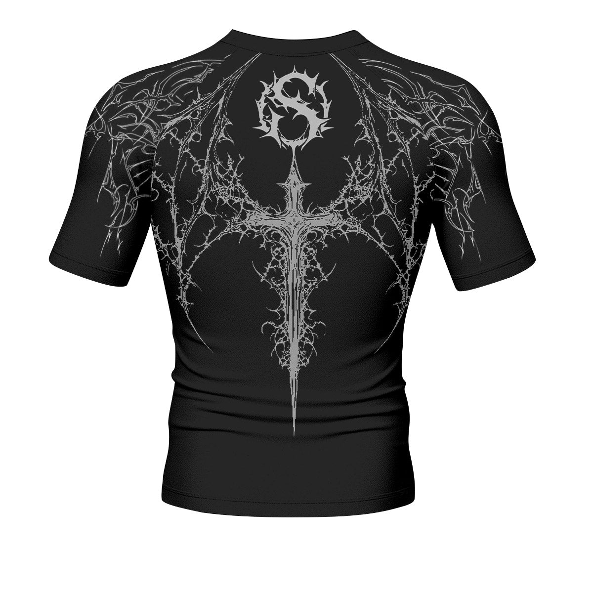 Throne of Thorns Men’s Short Sleeve Rash Guard - back view mockup