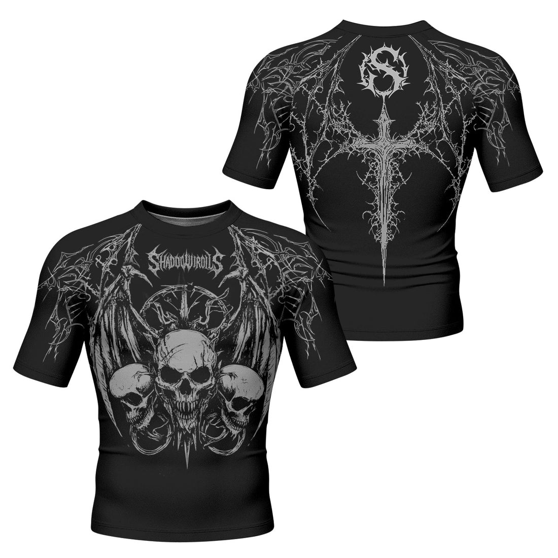 Throne of Thorns Men’s Short Sleeve Rash Guard - front and back view