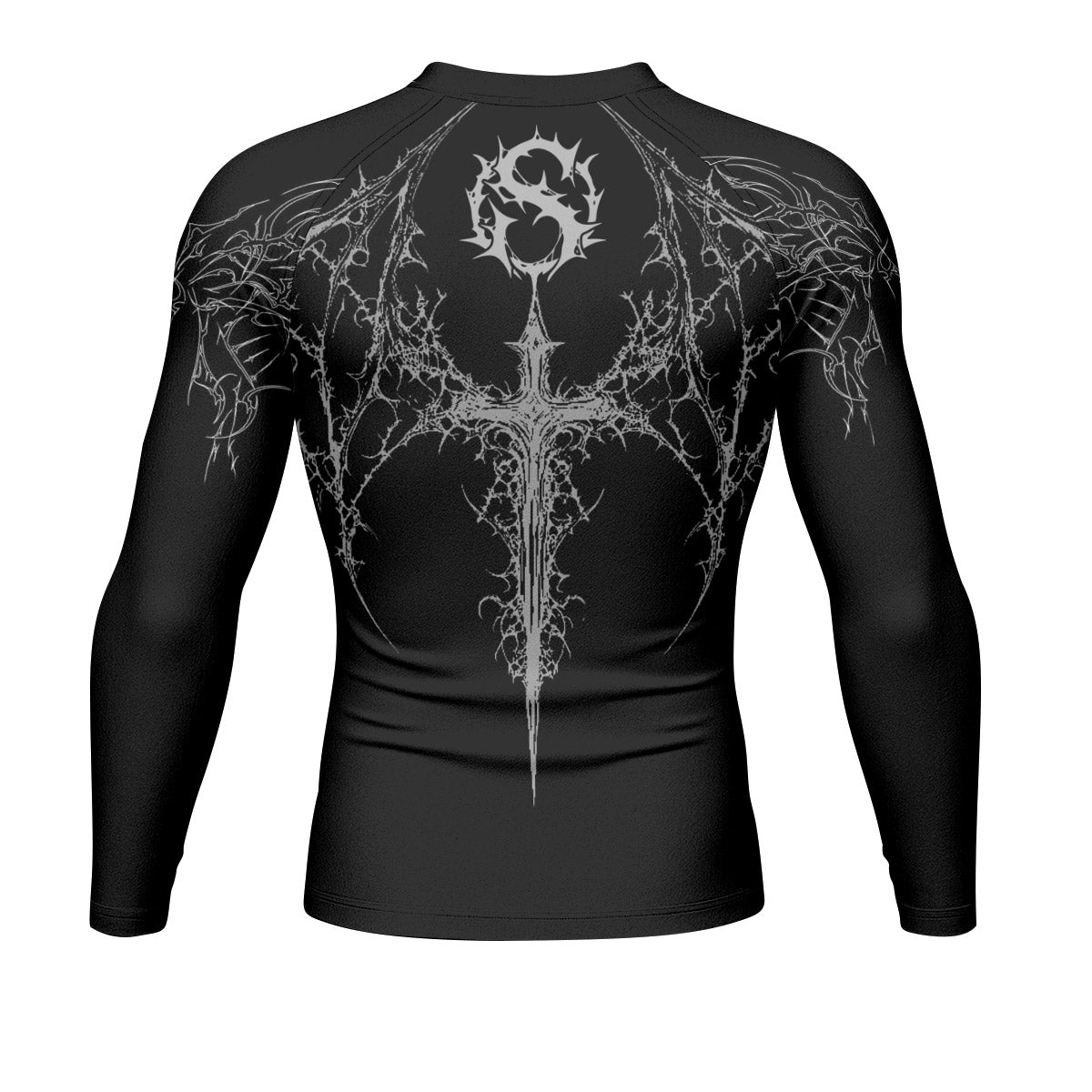 Throne of Thorns Men’s Long Sleeve Rash Guard - back view mockup