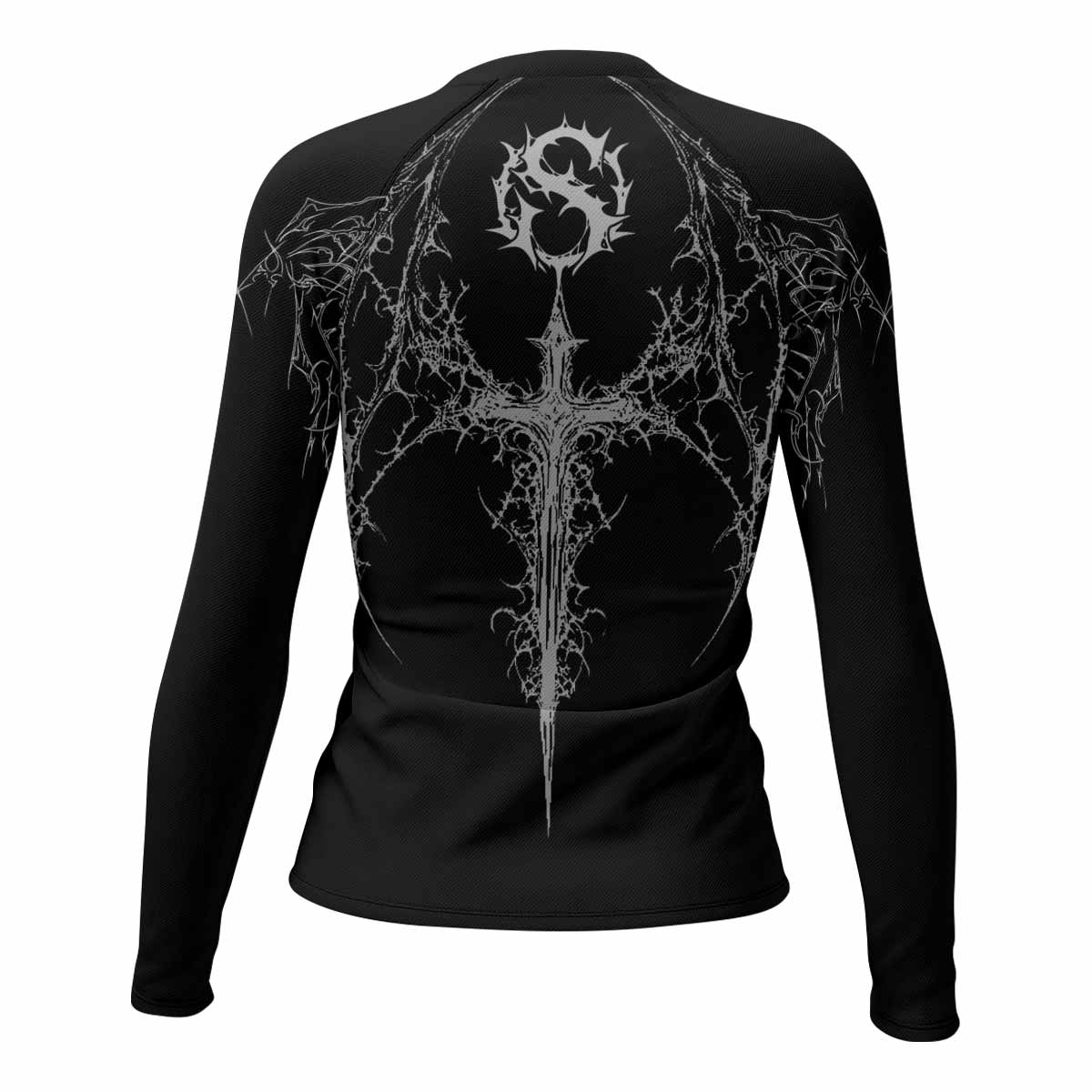 Throne of Thorns Women’s Long Sleeve Rash Guard - back view mockup