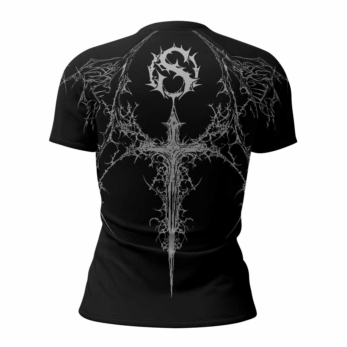 Throne of Thorns Women’s Short Sleeve Rash Guard - back view mockup