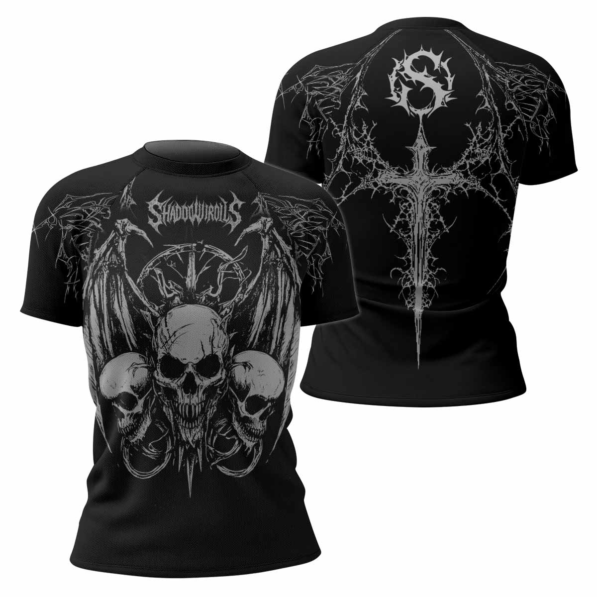 Throne of Thorns Women’s Short Sleeve Rash Guard - front and back view